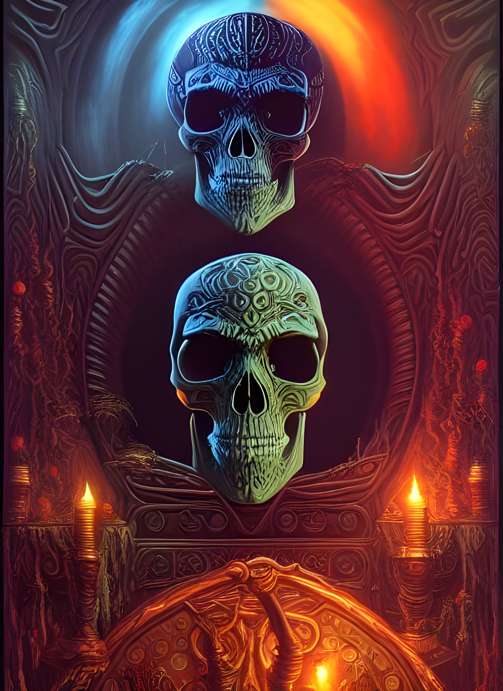 Surreal Skull Ceremony in Vibrant Fantasy Art Style