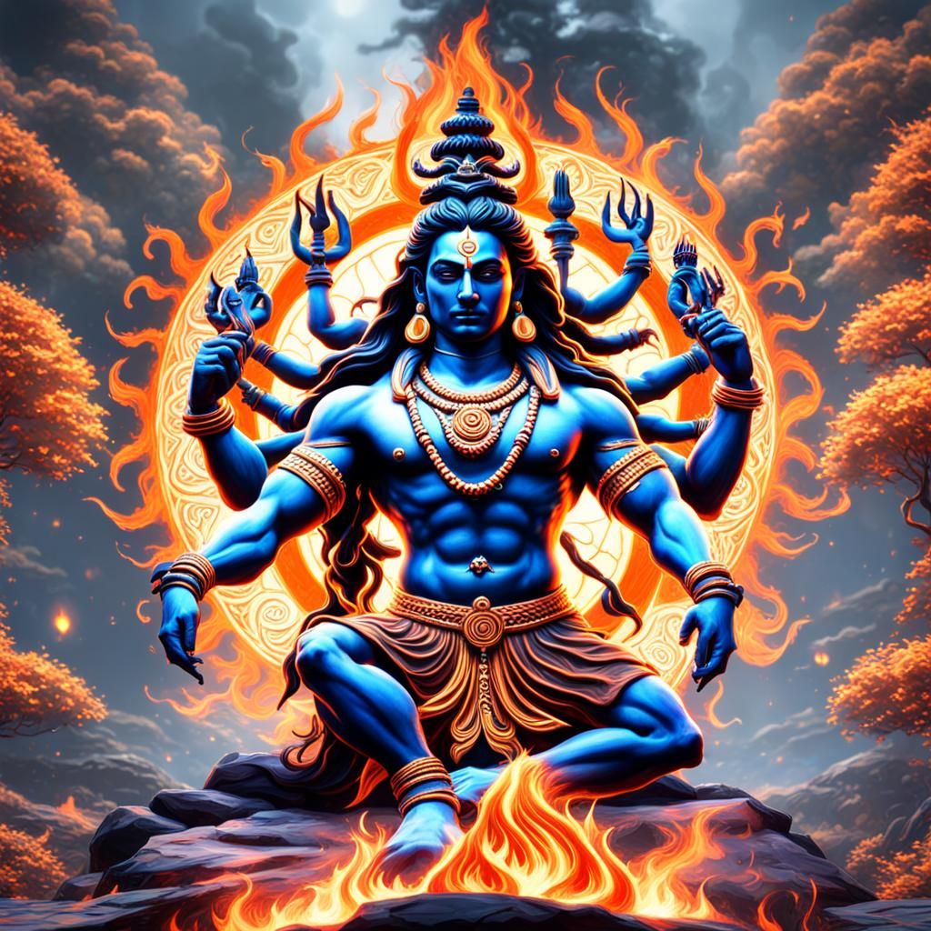 Dancing Shiva in Symmetrical Psychedelic Dark Fantasy