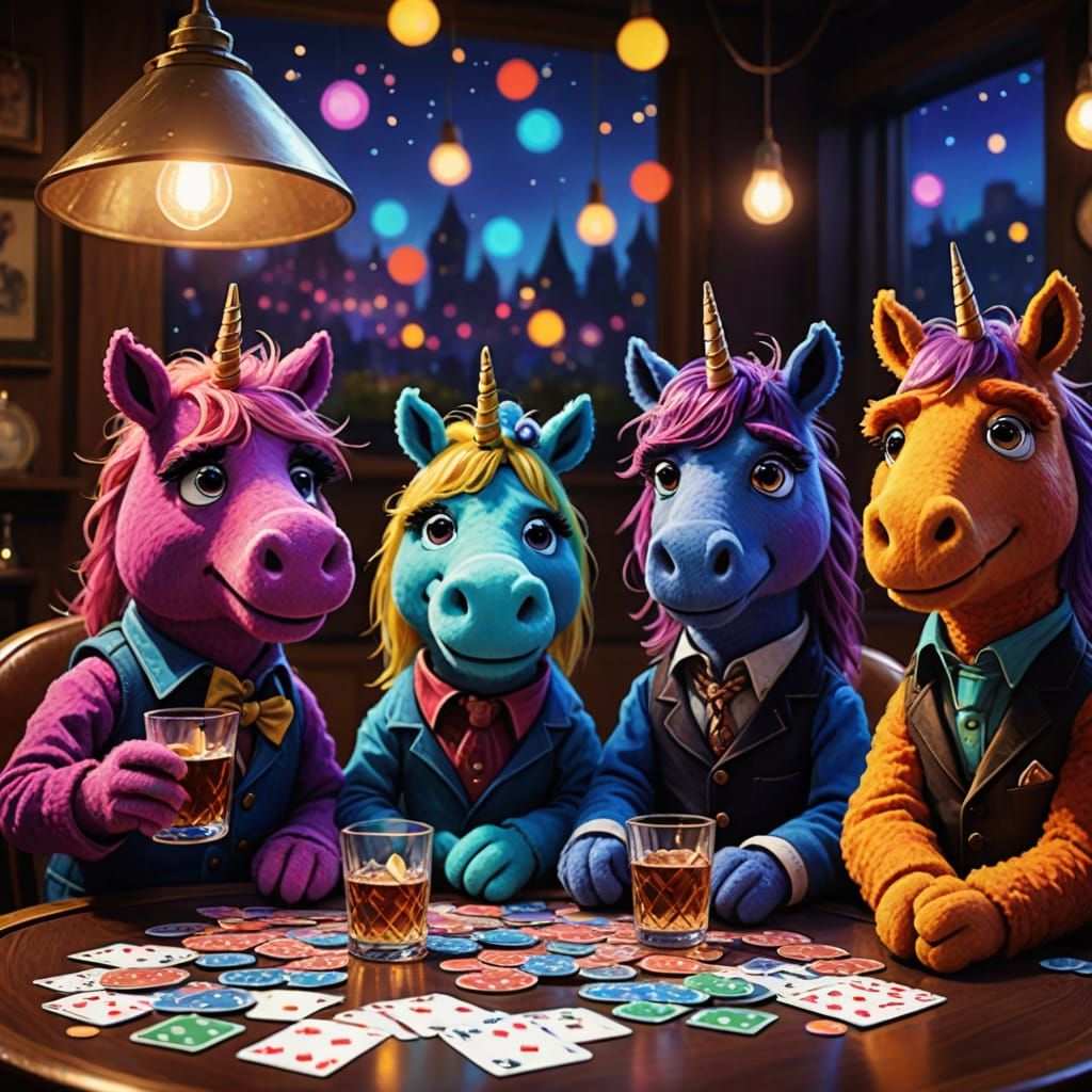 Whimsical Drunk Unicorn Poker Night in Vibrant Colors