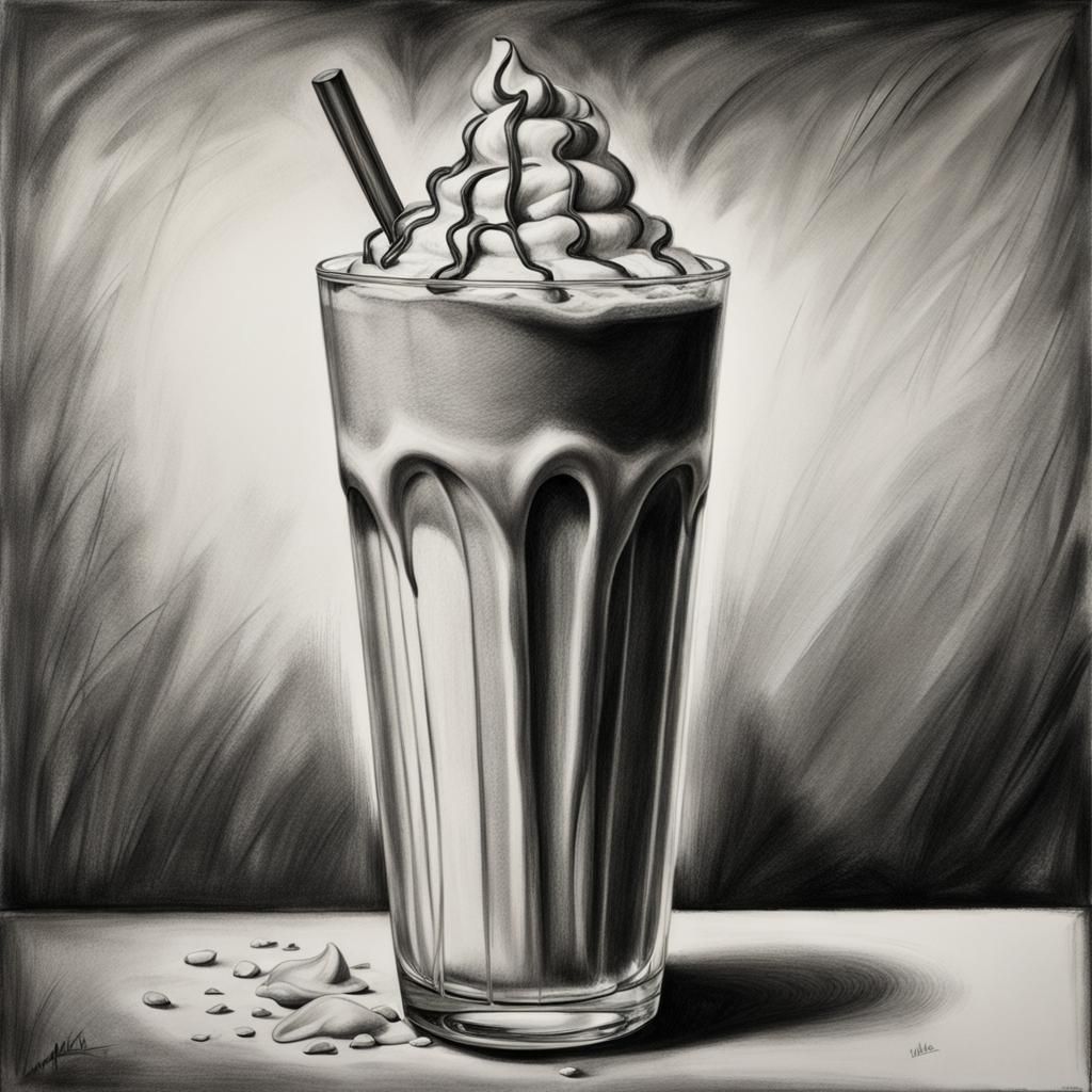 Hyperdetailed Charcoal Drawing of a Milkshake