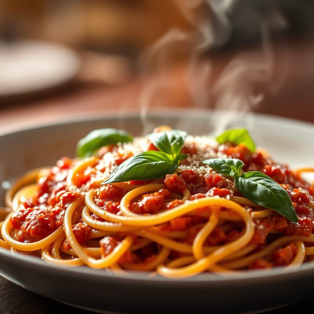 Mouthwatering Spaghetti Bolognese Macro Photo