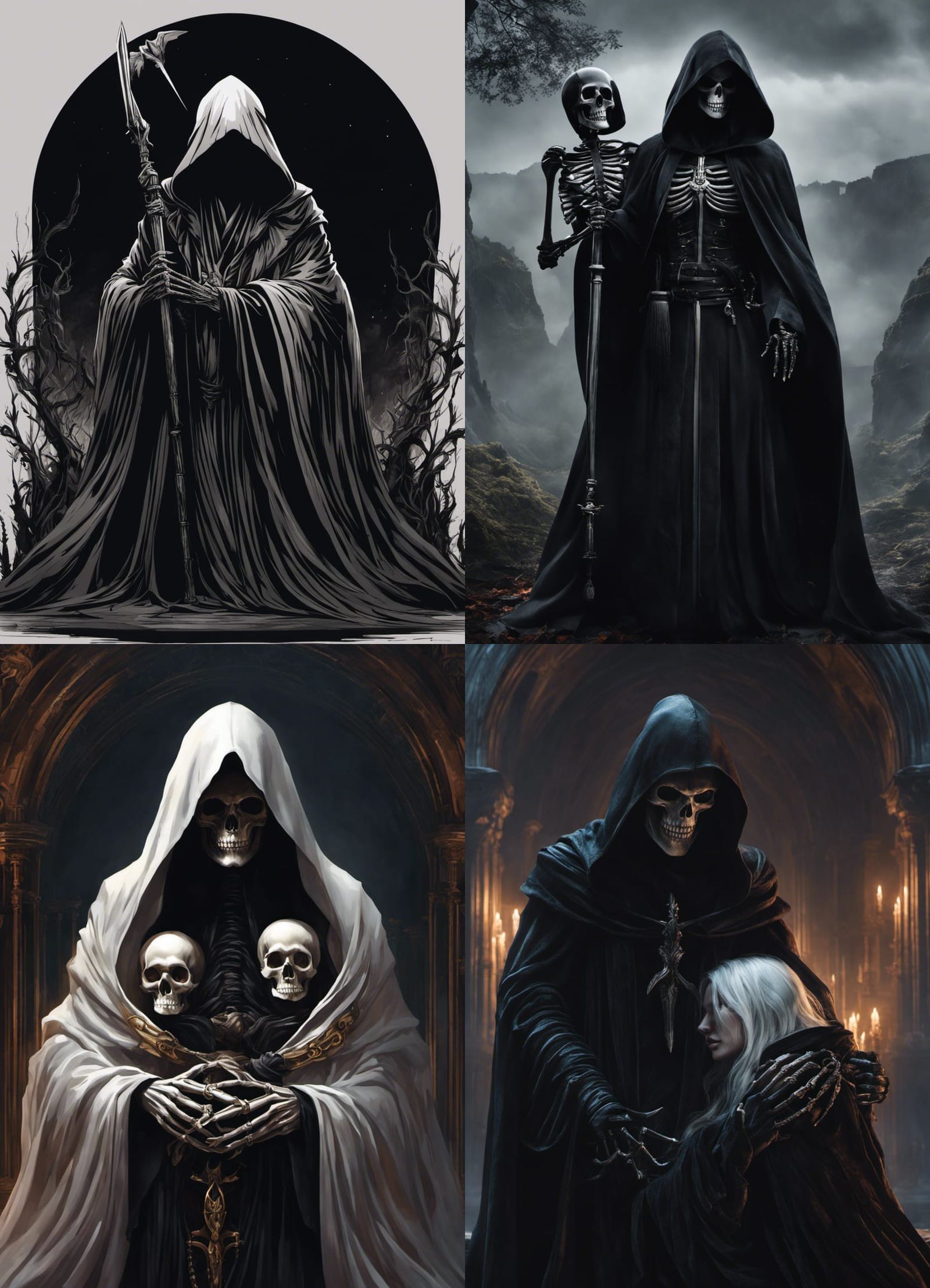 Grim Reaper Comforts Sobbing Woman: Digital Masterpiece