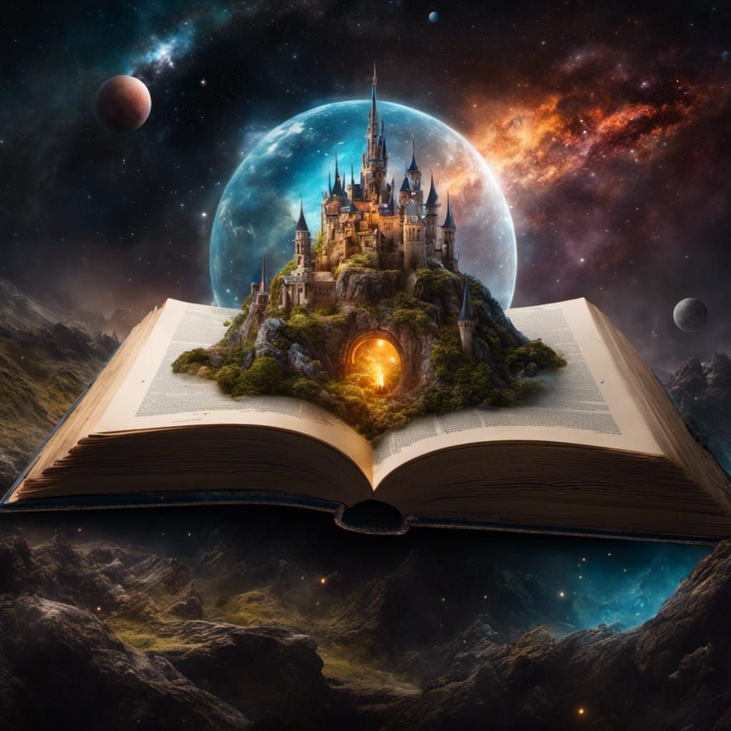 Miniature Fantasy Castle Universe Emerging from Book