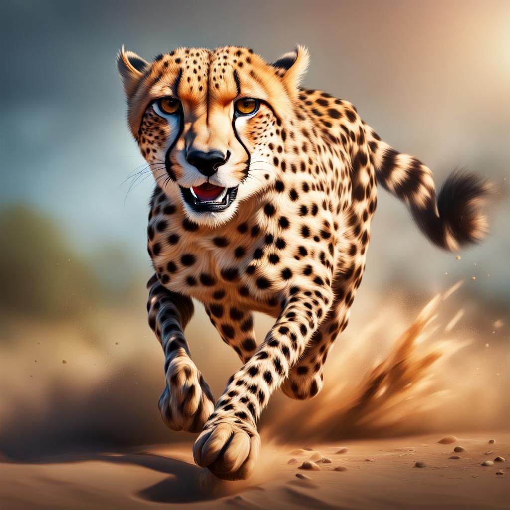 Hyperrealistic Cheetah Running in Africa