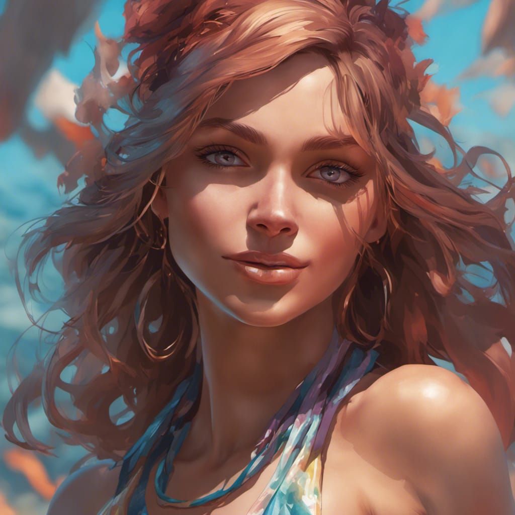 Bikini Woman Portrait in Hyperdetailed Art Style