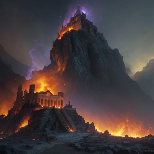 Greek Manicure Amidst Fire, Dark Fantasy Concept Art