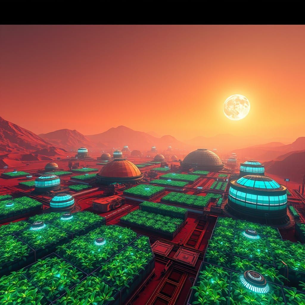 Mars Metropolis Under Domes with Bioluminescent Labs