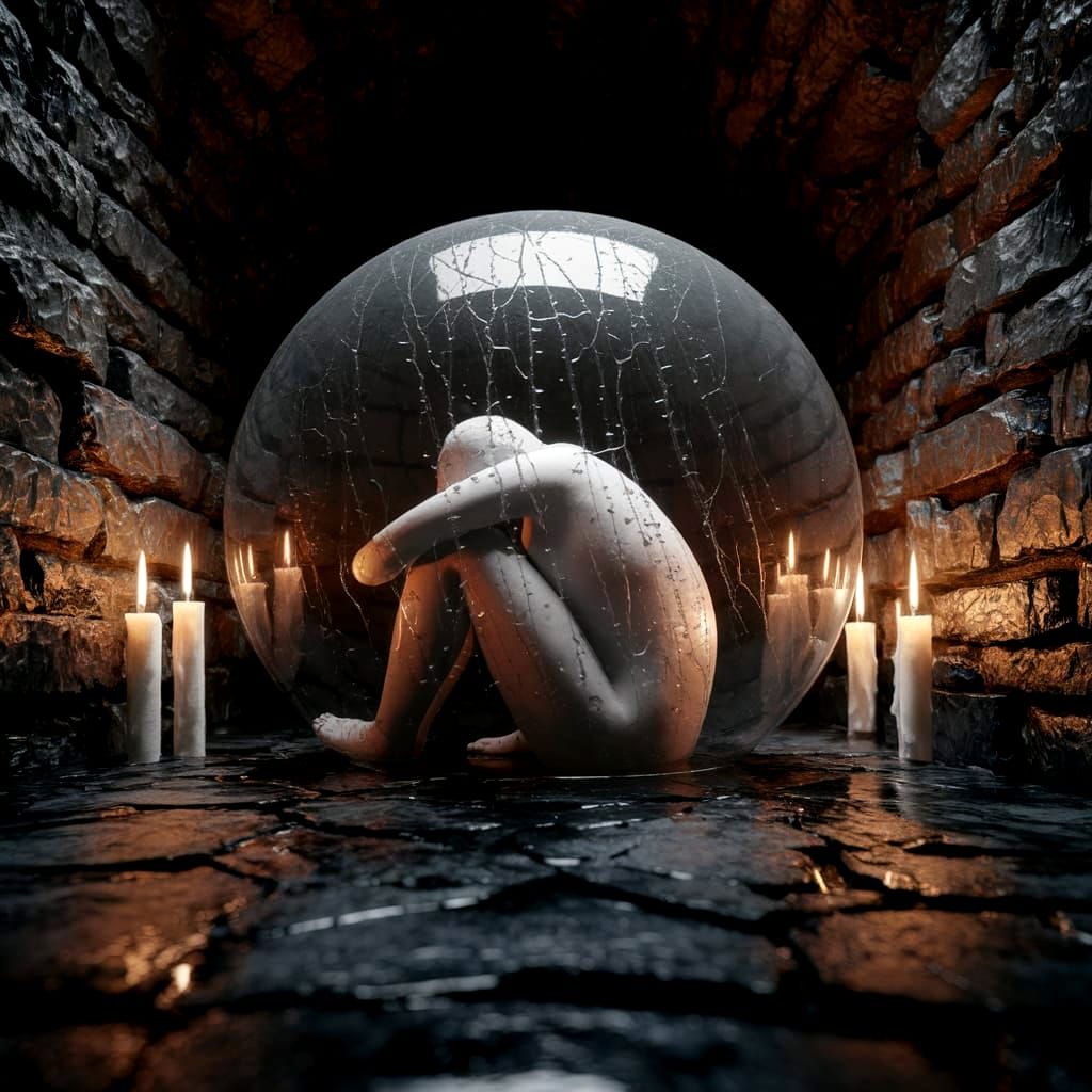 Gothic Bubble Crypt with Humanoid Figure