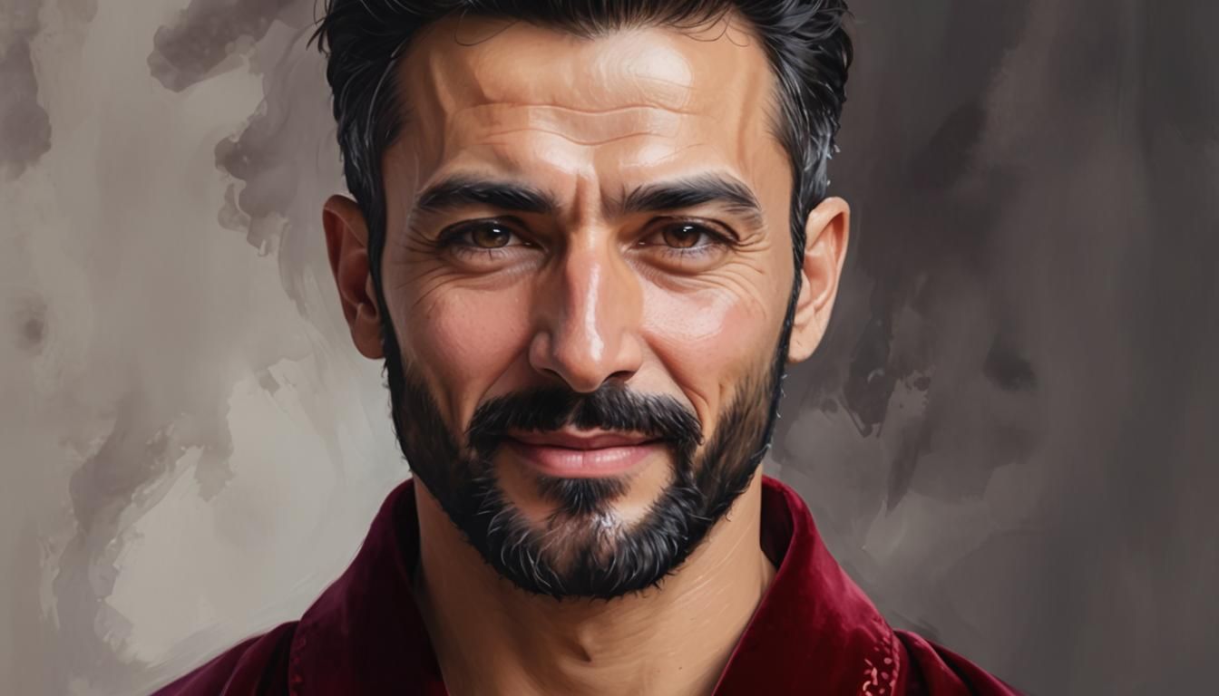 Proud Arab Man in Velvet Bathrobe, Alcohol Ink Style
