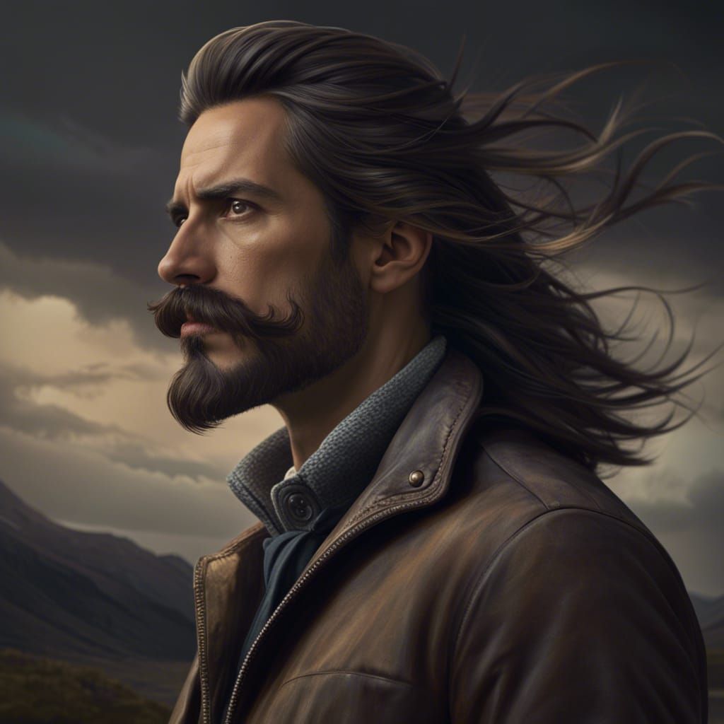 Detailed Portrait of a Thinking Man with Beard