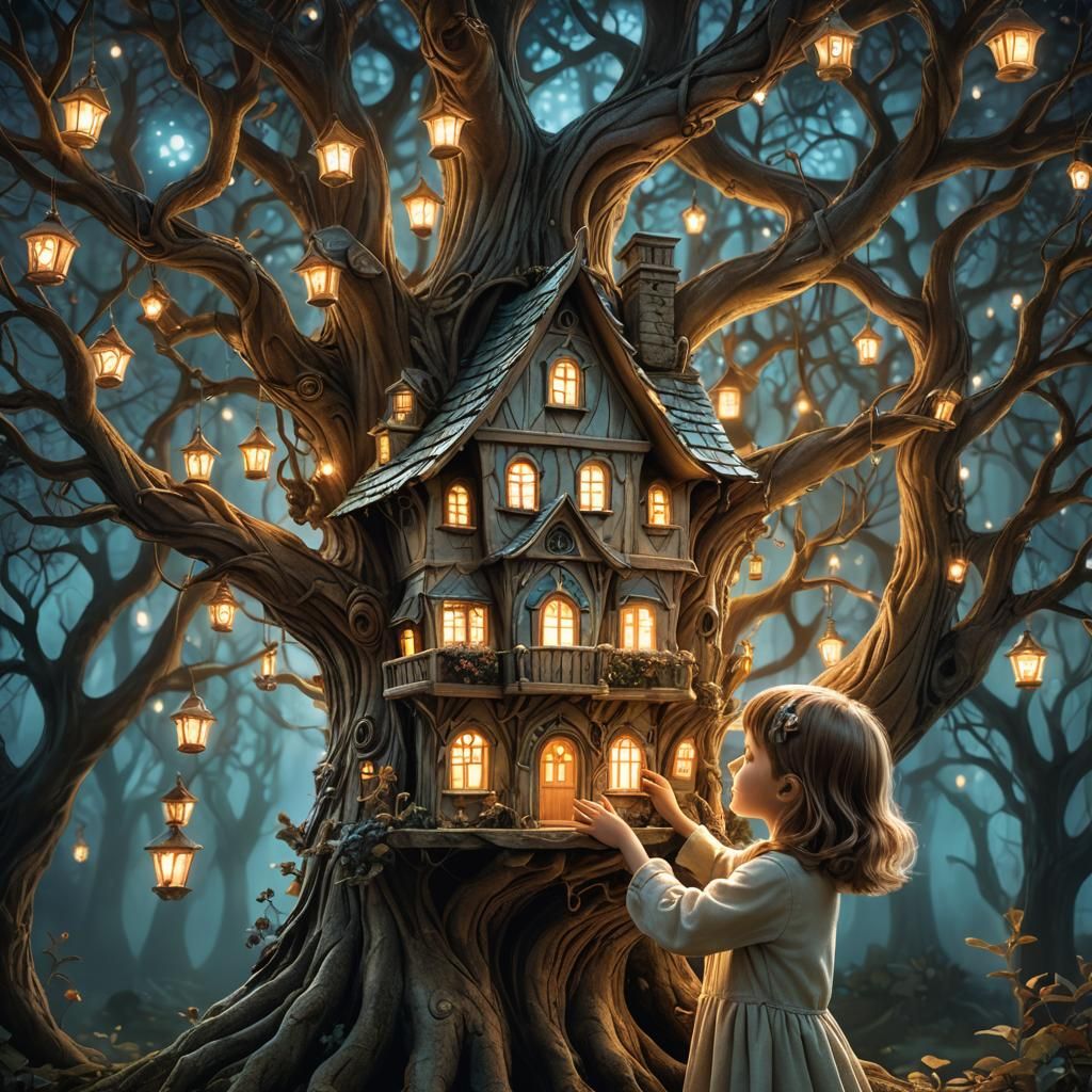 Magical Dollhouse in Ancient Tree: Fantasy Concept Art