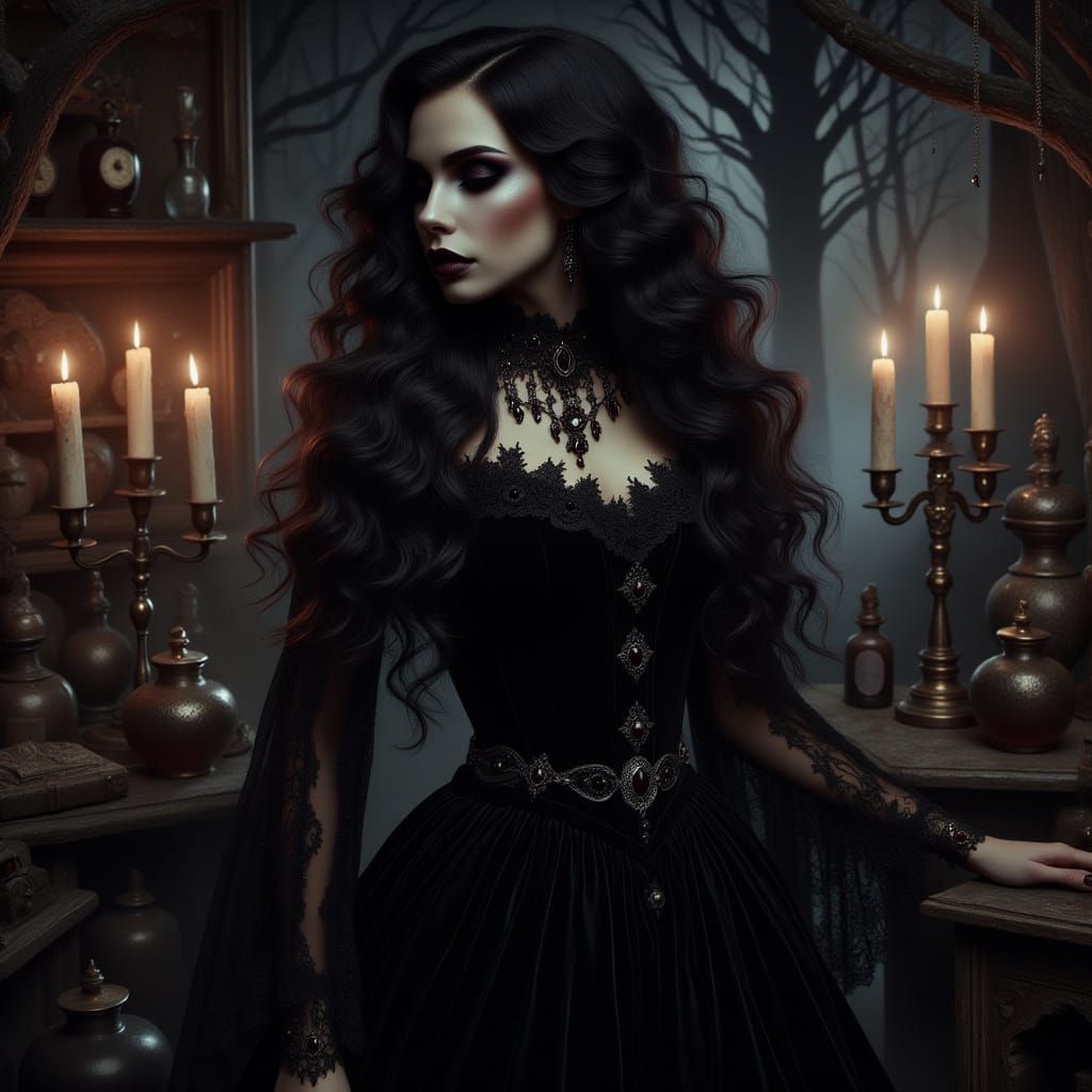 Gothic Woman in Medieval Castle by Candlelight