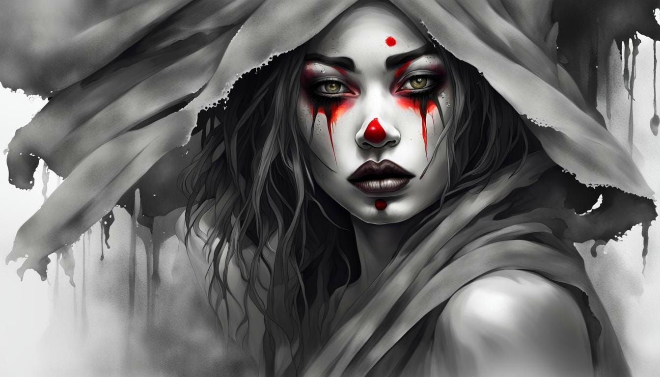 Dramatic Grayscale Portrait of a Kabuki Clown