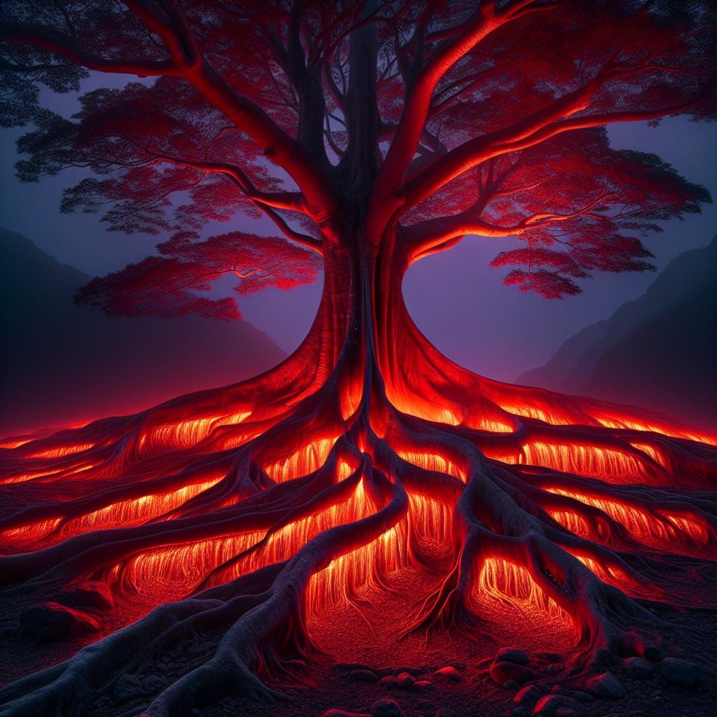Glowing Tree Roots in Twilight Earth Tones