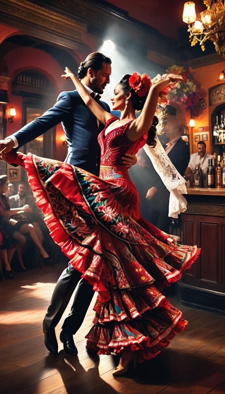 Flamenco Dance Scene in Hyperrealism Style
