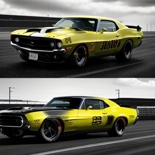 Yellow Muscle Car Street Race in Hyperrealistic 4K