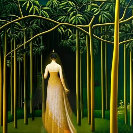 Goddess in Gilded Cage: Surreal Romantic Painting