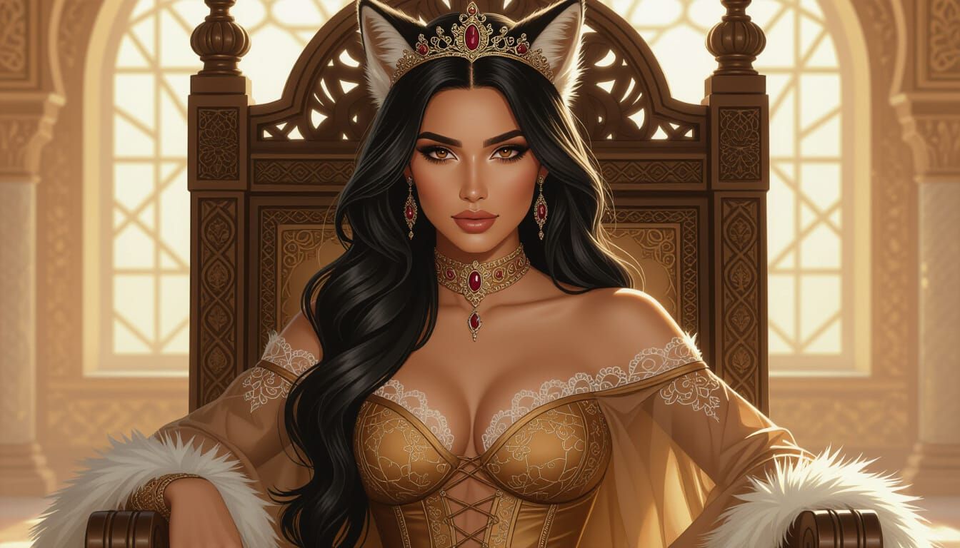 Arabian Werefox Queen in Retro-Futuristic Palace