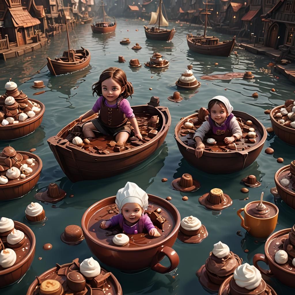 Girl Swims in Chocolate River: Fantasy Concept Art