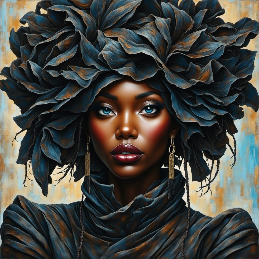 Regal Woman in Dreamlike, Textured Portrait