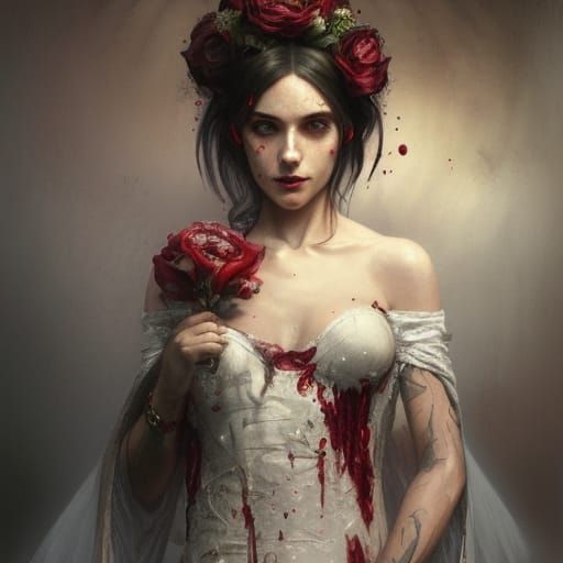 Bloodstained Bride Portrait in Realism Style