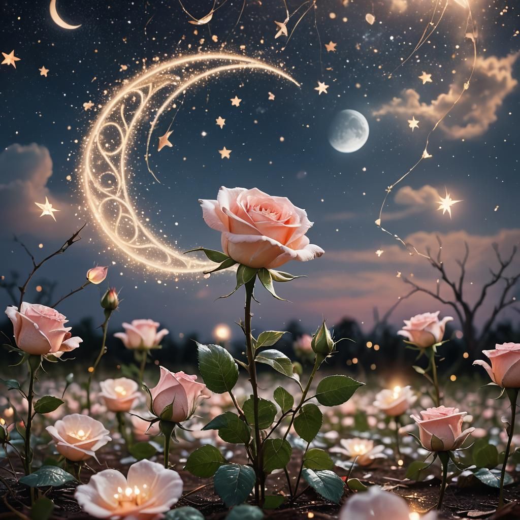 Rose Pirouette Among Constellations in Magical Realism