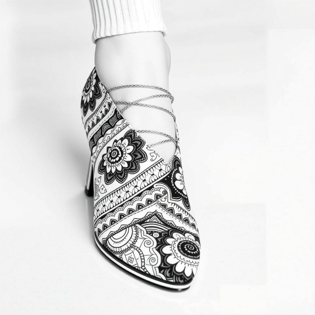 Intricate Zentangle Art of a Woman's Shoe