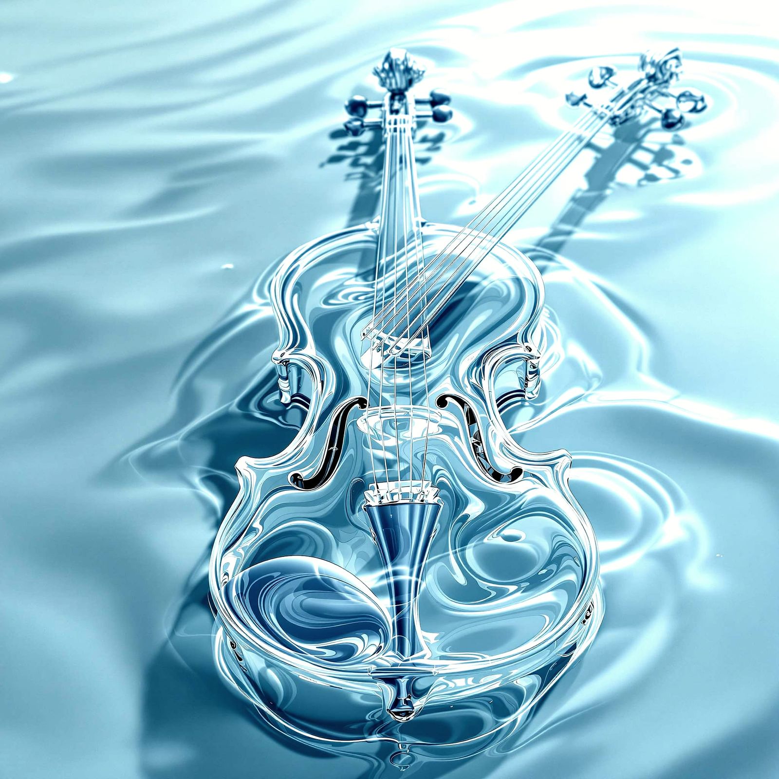 Water Violin on Mercury Surface, Minimalist Style