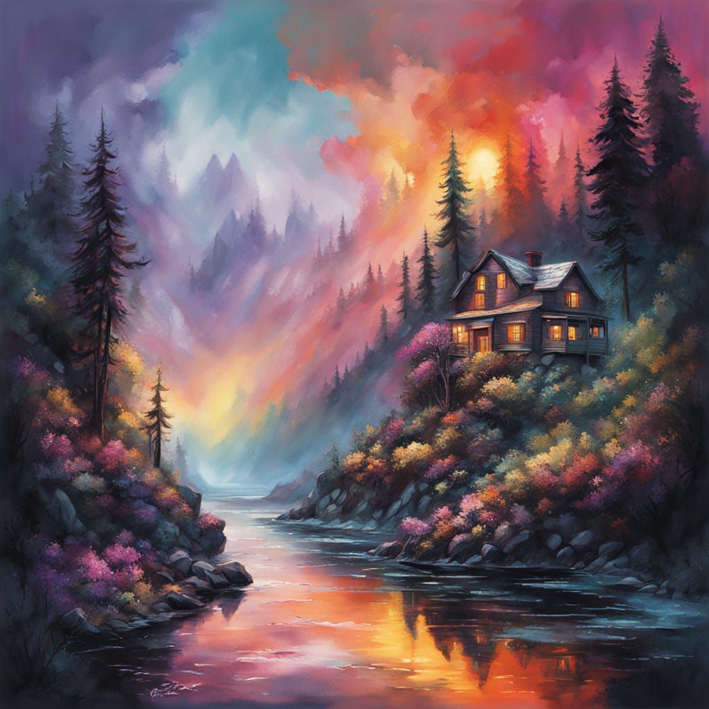 Dolphin Silhouette Filled with Seascape in Mixed Media