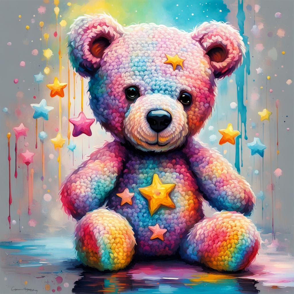 Pastel Crochet Teddy Bear in Graffiti Splash Art