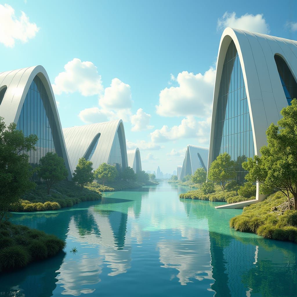 Futuristic City Aetheron Panorama in Matte Painting Style