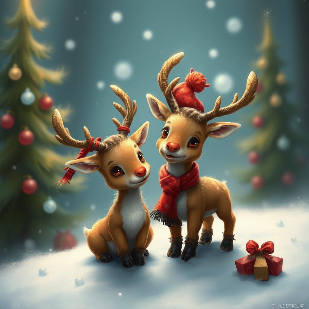 Chibi Christmas Reindeer in Whimsical Fantasy