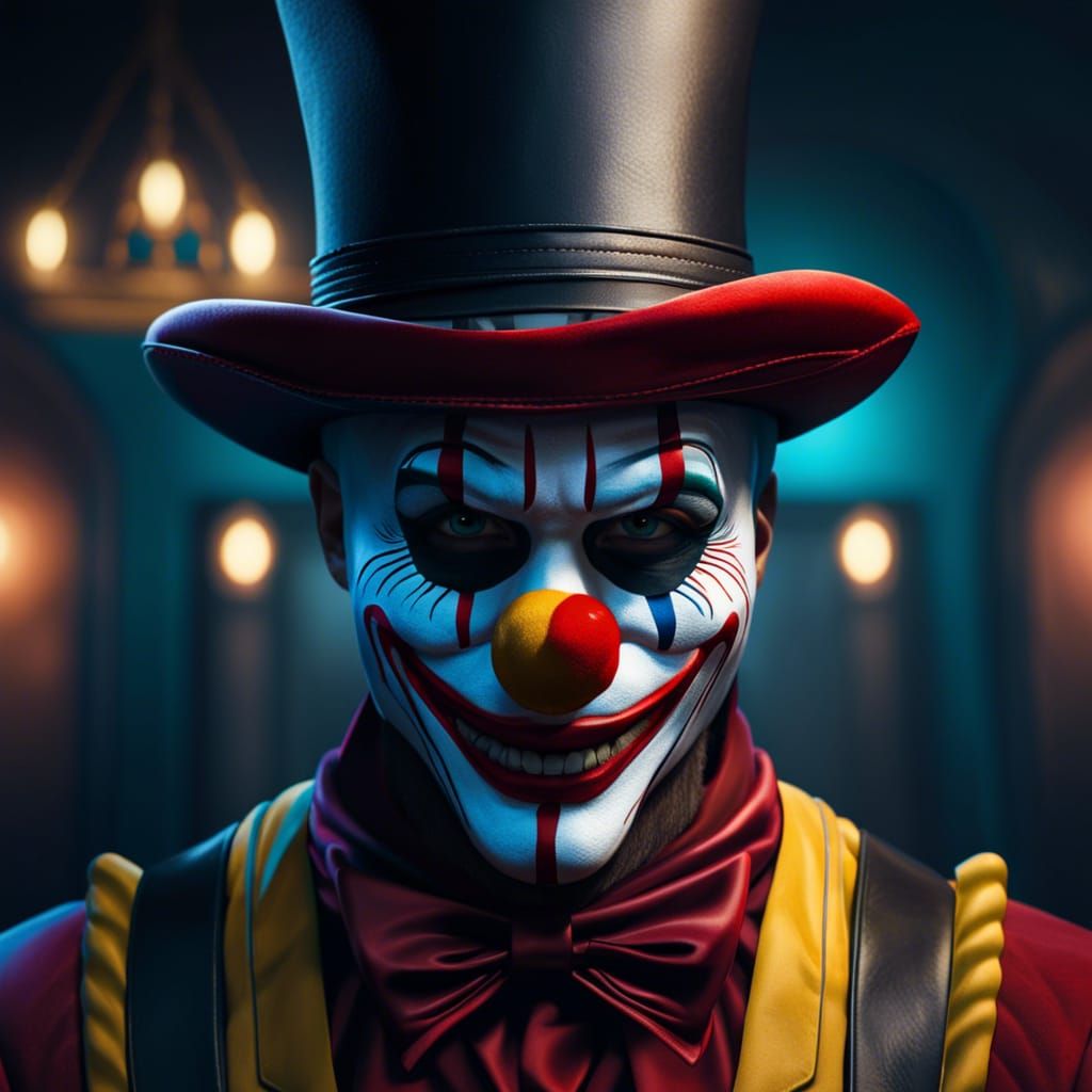 Clown Masked Bank Robber: Detailed Matte Painting