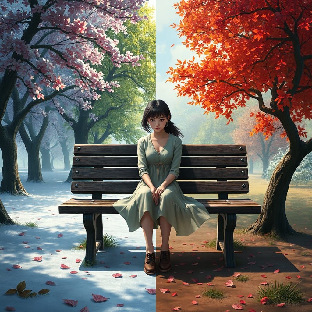 Four Seasons Surreal Scene as Detailed Painting