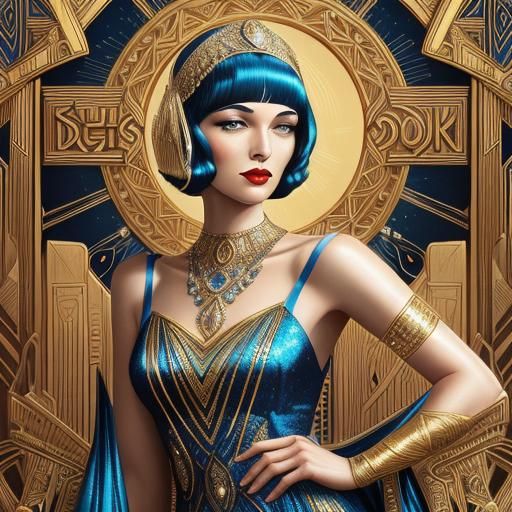 Glamorous Art Deco Flapper in Jewels and Gold