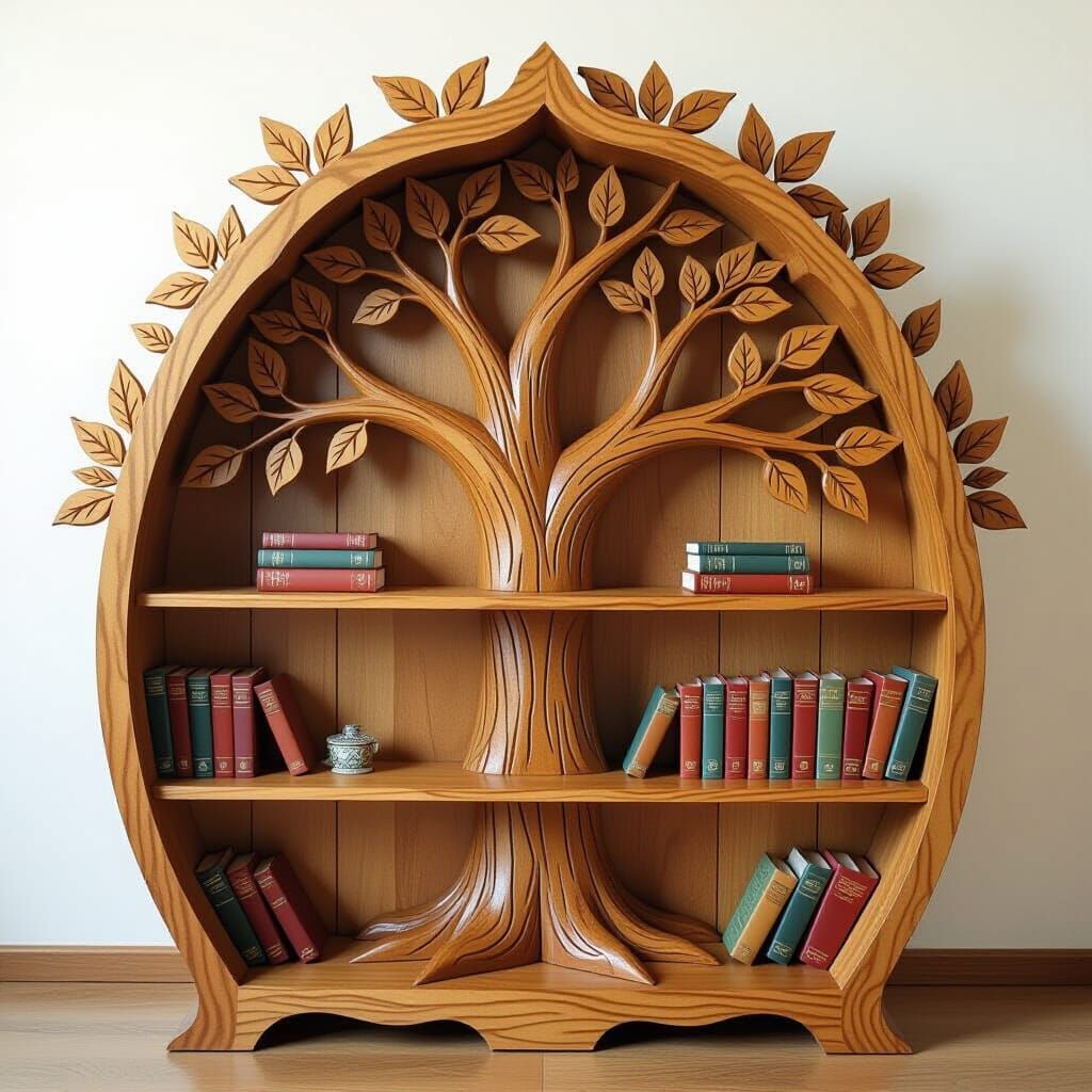 Whimsical Tree Bookshelf with Carved Details