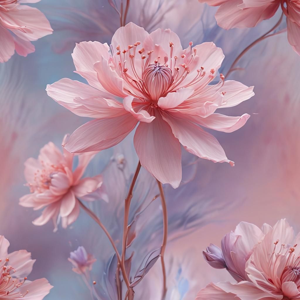 Ethereal Abstract Blossom in Pink and Red Hues