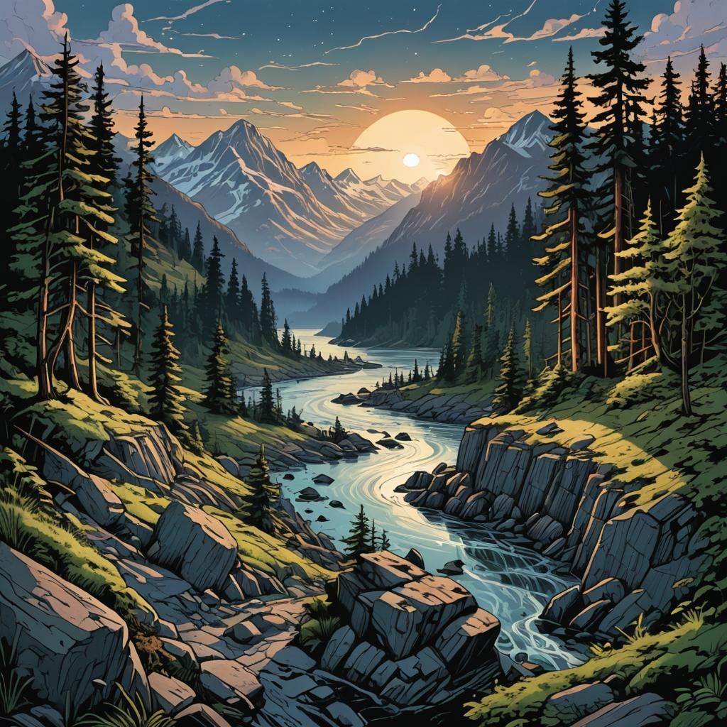 British Columbia at Dusk: Comic Book Art