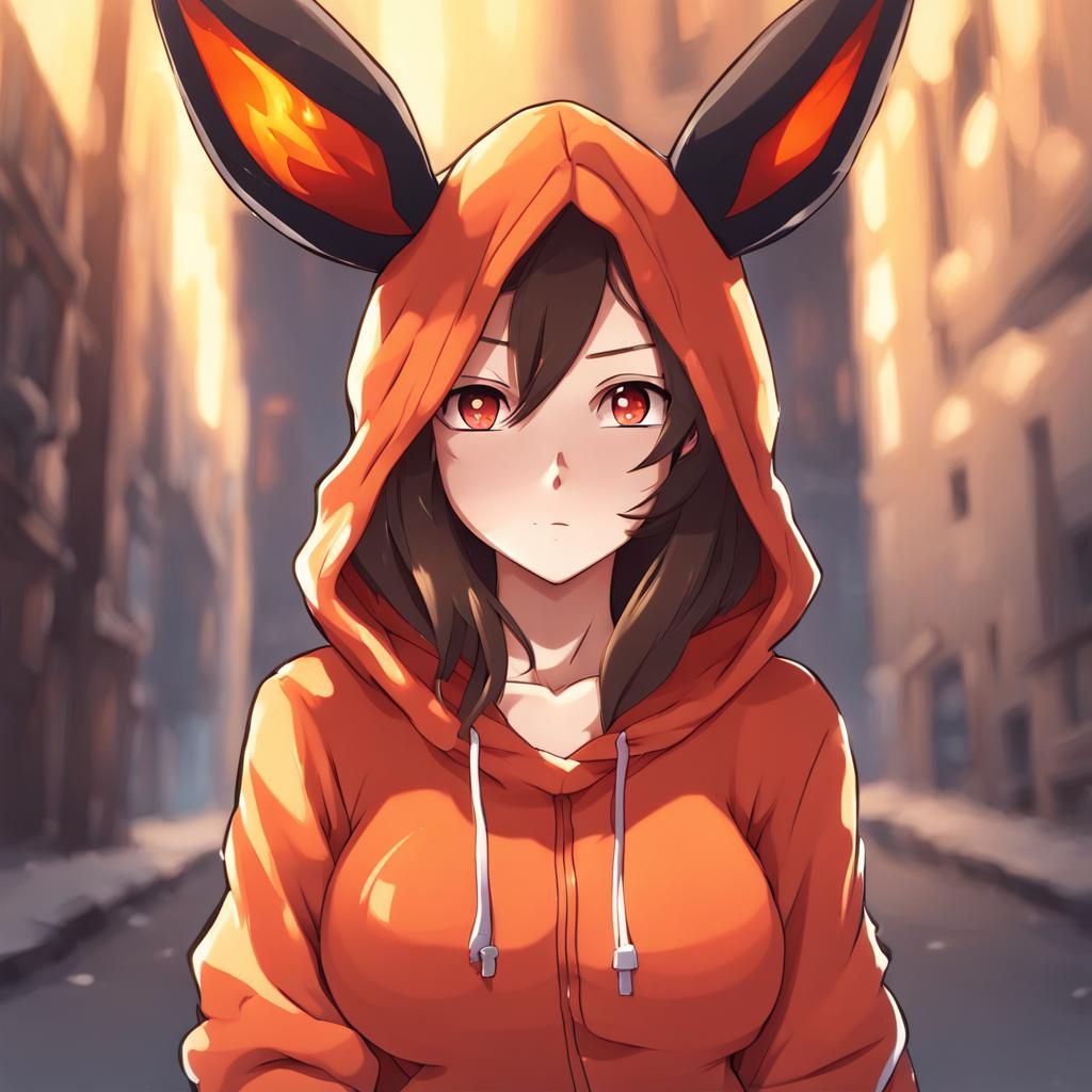 Anime Girl in Flareon Hoodie Illustration
