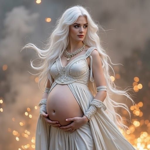 Pregnant White-Haired Sorceress Portrait