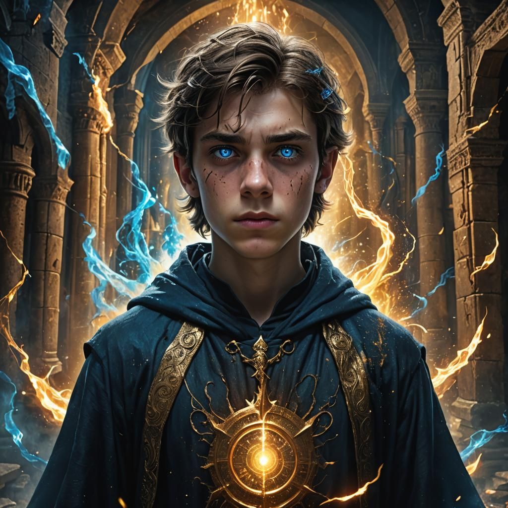Teen Wizard with Dark Powers in Mystical Castle