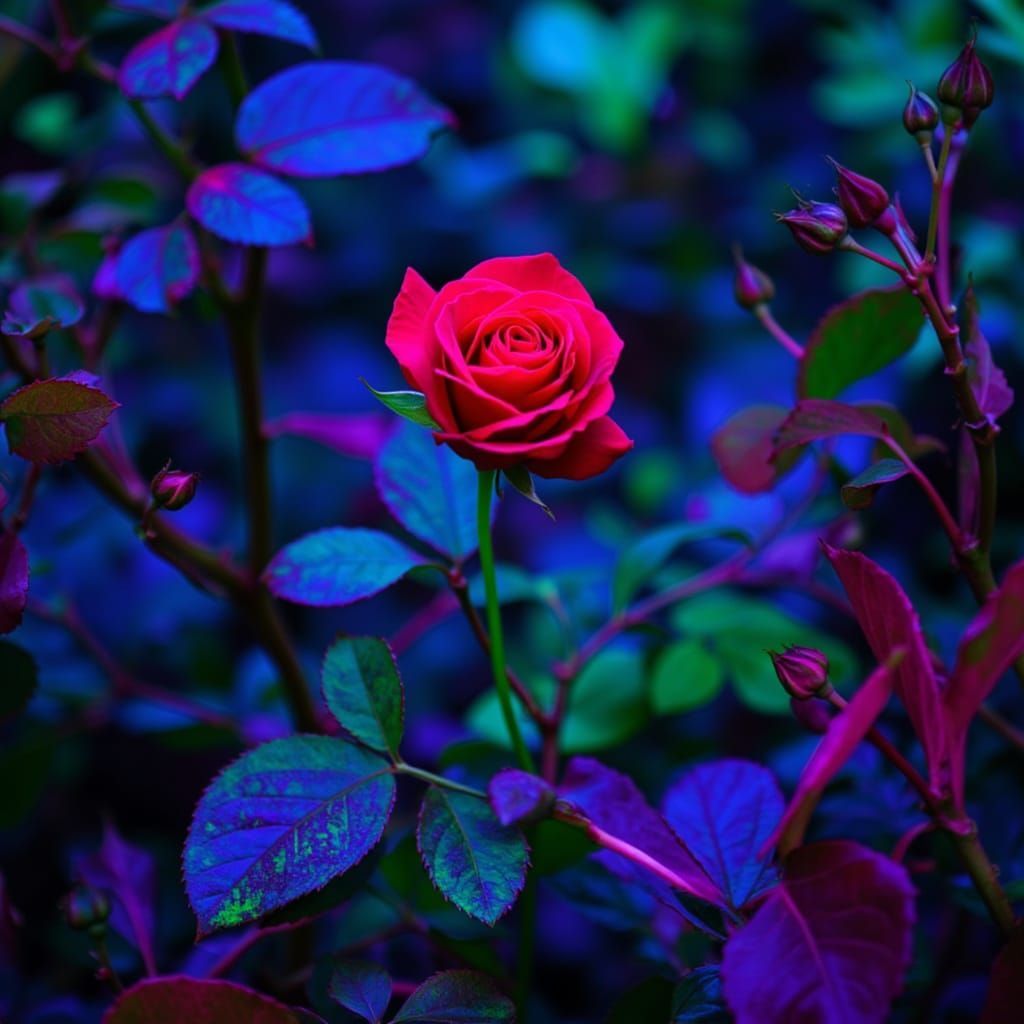 Bioluminescent Jungle Rose With Ethereal Glow