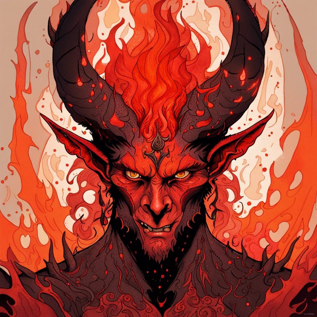 Ornate Portrait of a Handsome Demon in Hellscape