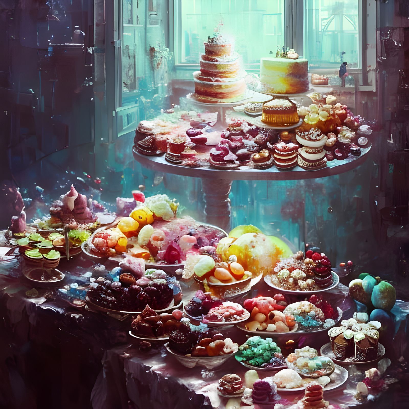 Romantic Table Overflowing with Cakes and Sweets