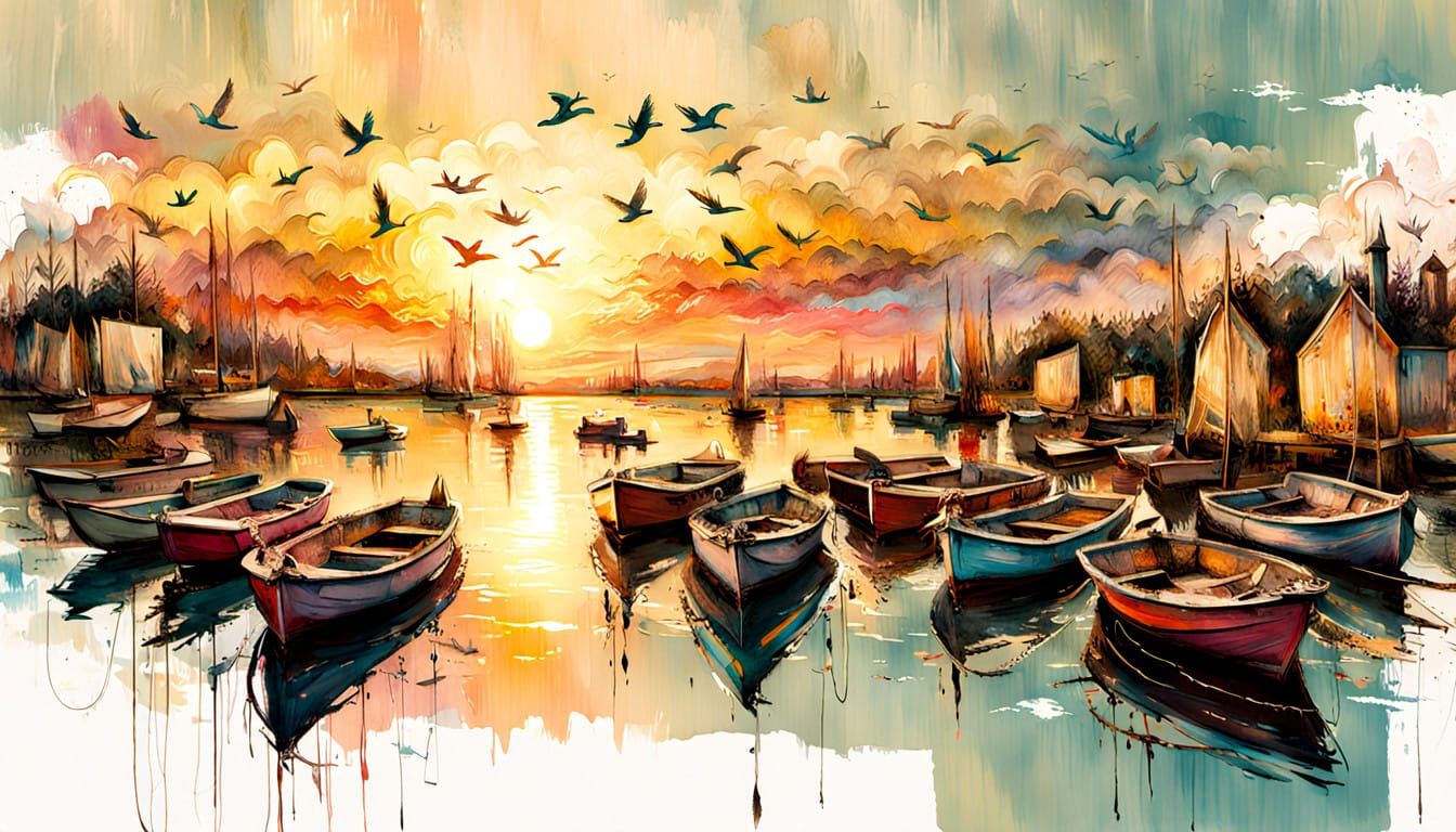 Impressionistic Summer Lake Scene in Honeypunk Style