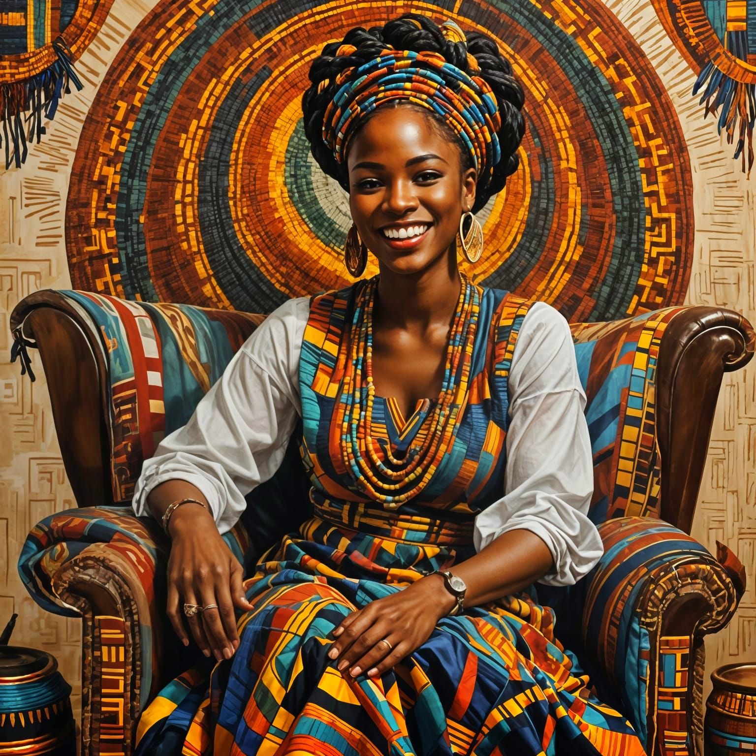 Joyful Black Woman in Electric Dreamscape Painting