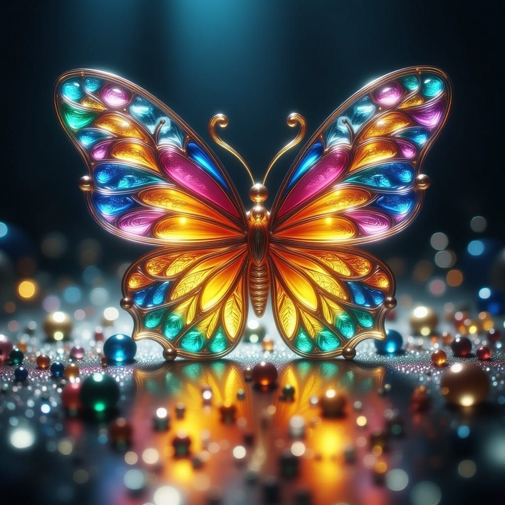 Vibrant Glass Butterfly in Hyperrealistic Art