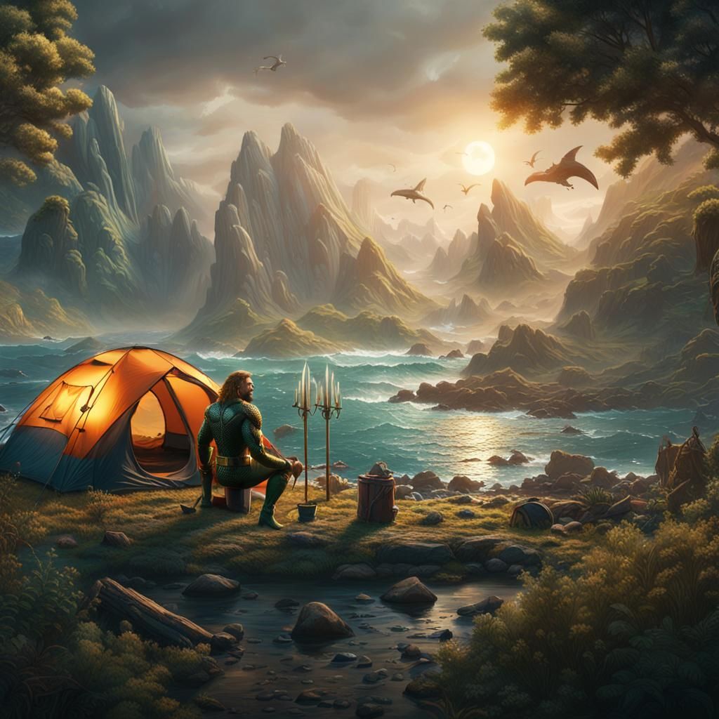 AquaMan's Camping Trip: Detailed Matte Painting