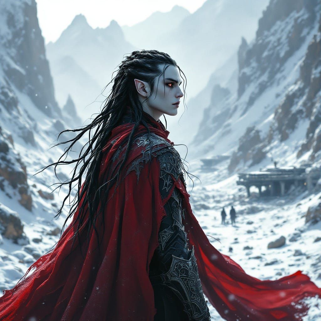 Ethereal Elf-Lord Stands Resolute in Ruined Spaceport