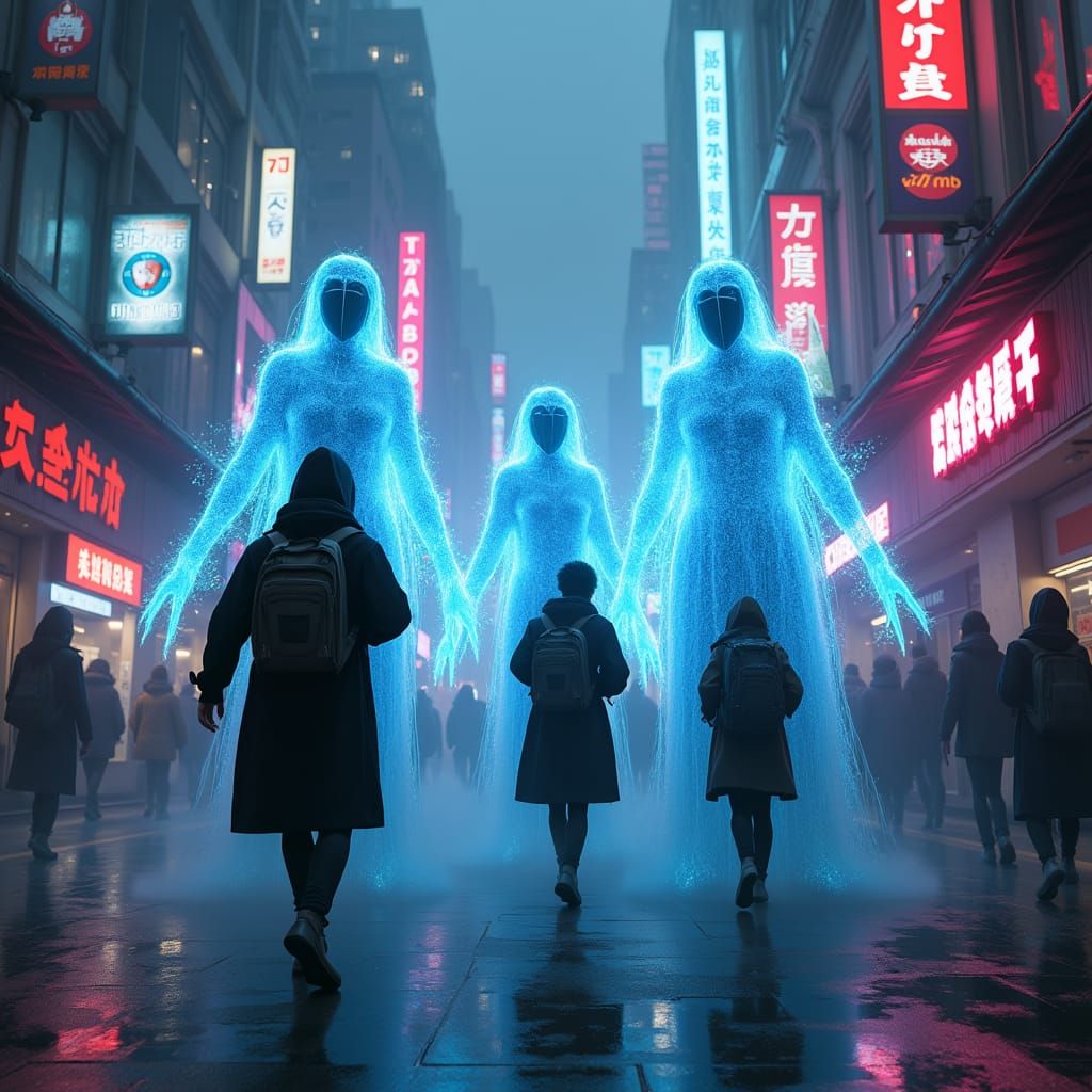 Cyberpunk Ghosts Chase Students in Neon Metropolis